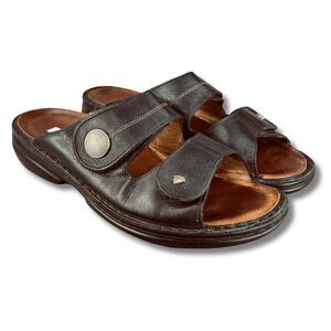 Finn Comfort 2550 Sansibar Venezia Women’s Black Leather Adjustable Slide Sandal